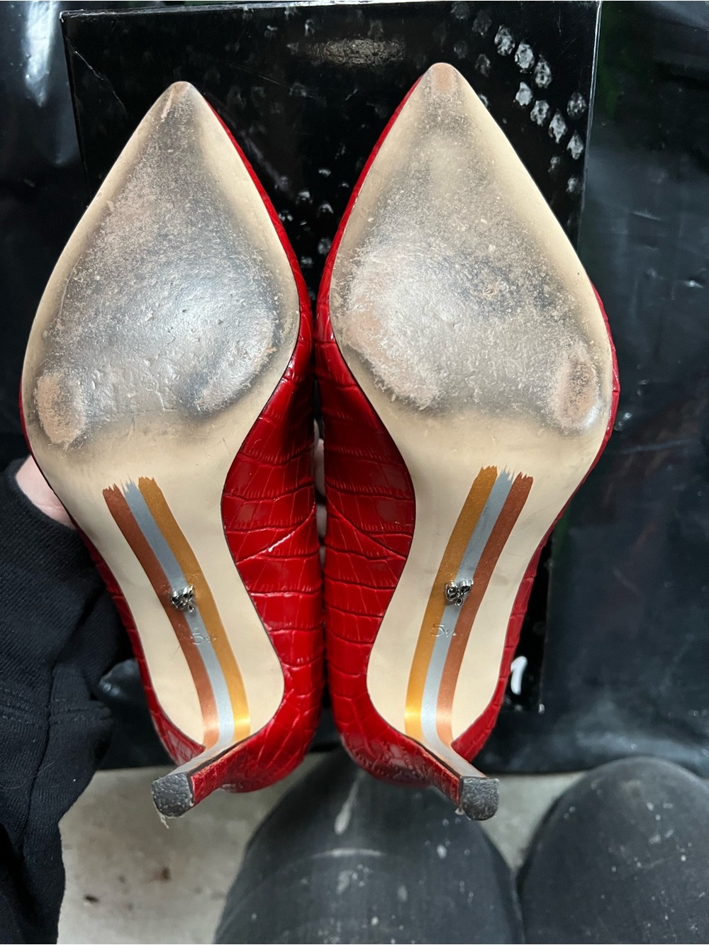 Sam Edelman Red Croc-Embossed Pointed Toe Stilettos - Picture 5 of 8